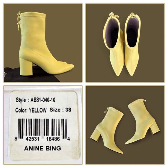 Anine Bing Chloe Yellow Leather Block Heel Boots Size 8 $450 - Picture 12 of 16